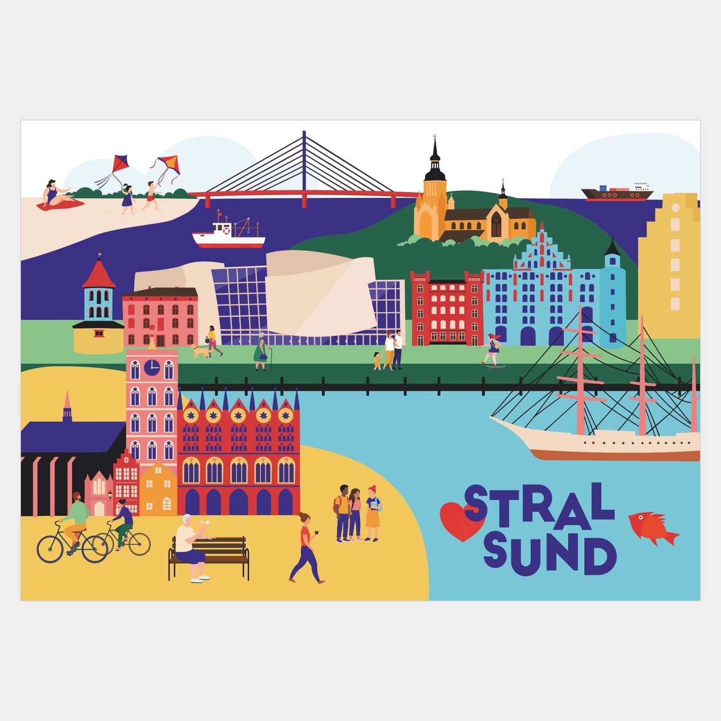 Stadtposter Stralsund – modernes Motiv mit Wahrzeichen und Ostsee-Flair