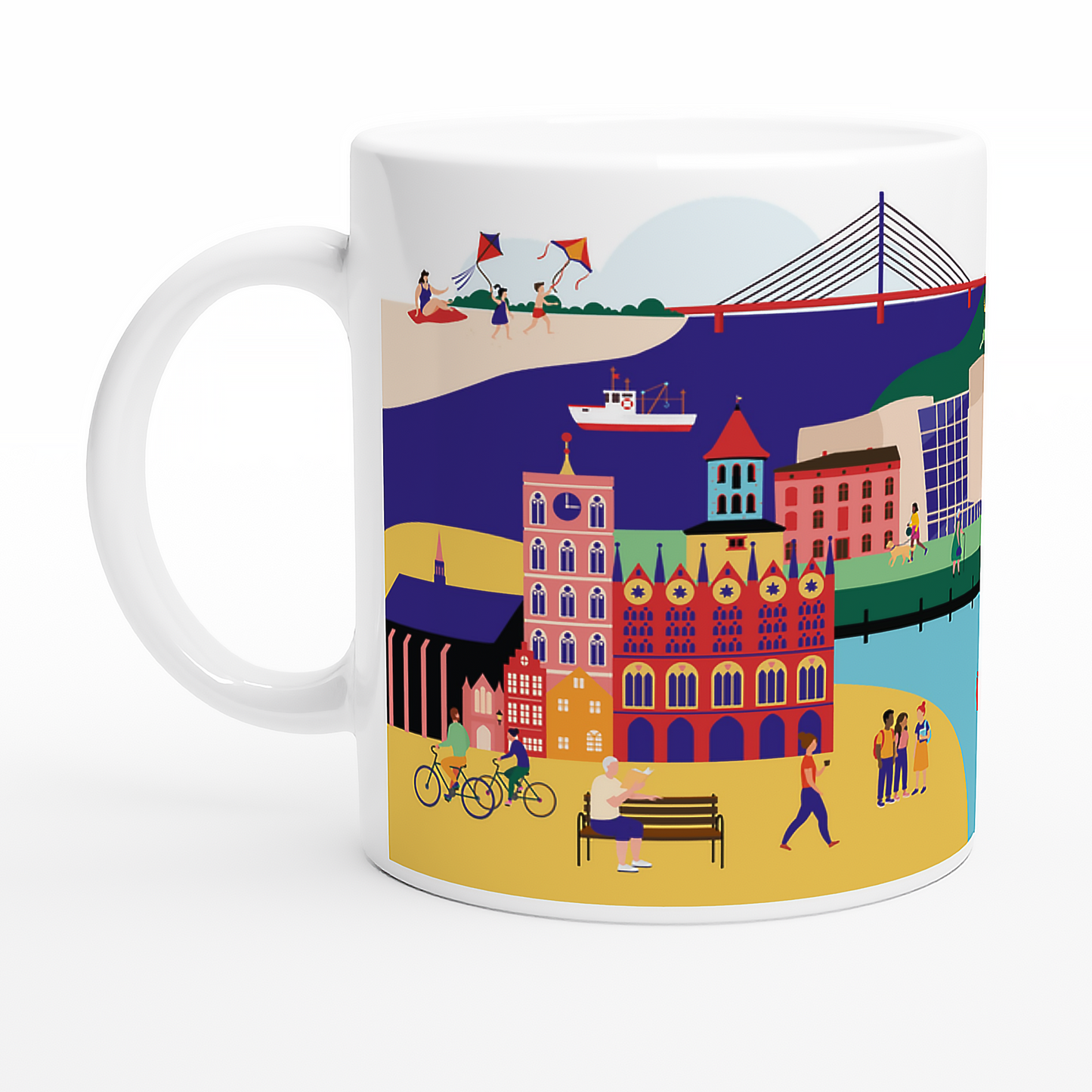 Stralsund-Tasse mit maritimen Wahrzeichen – Hafen, Rathaus und St.-Marien-Kirche