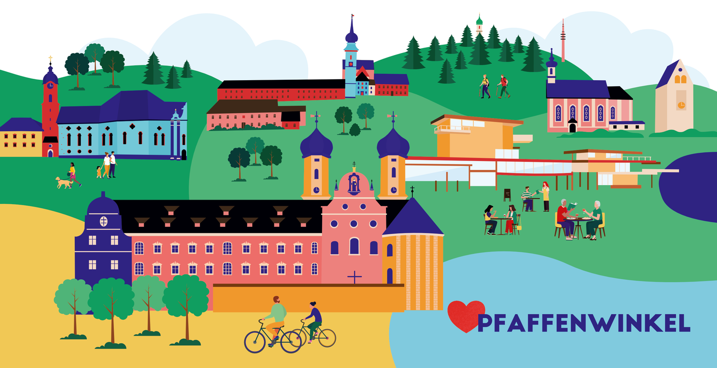 Flat Design Pfaffenwinkel in Bayern mit Klöstern & Natur