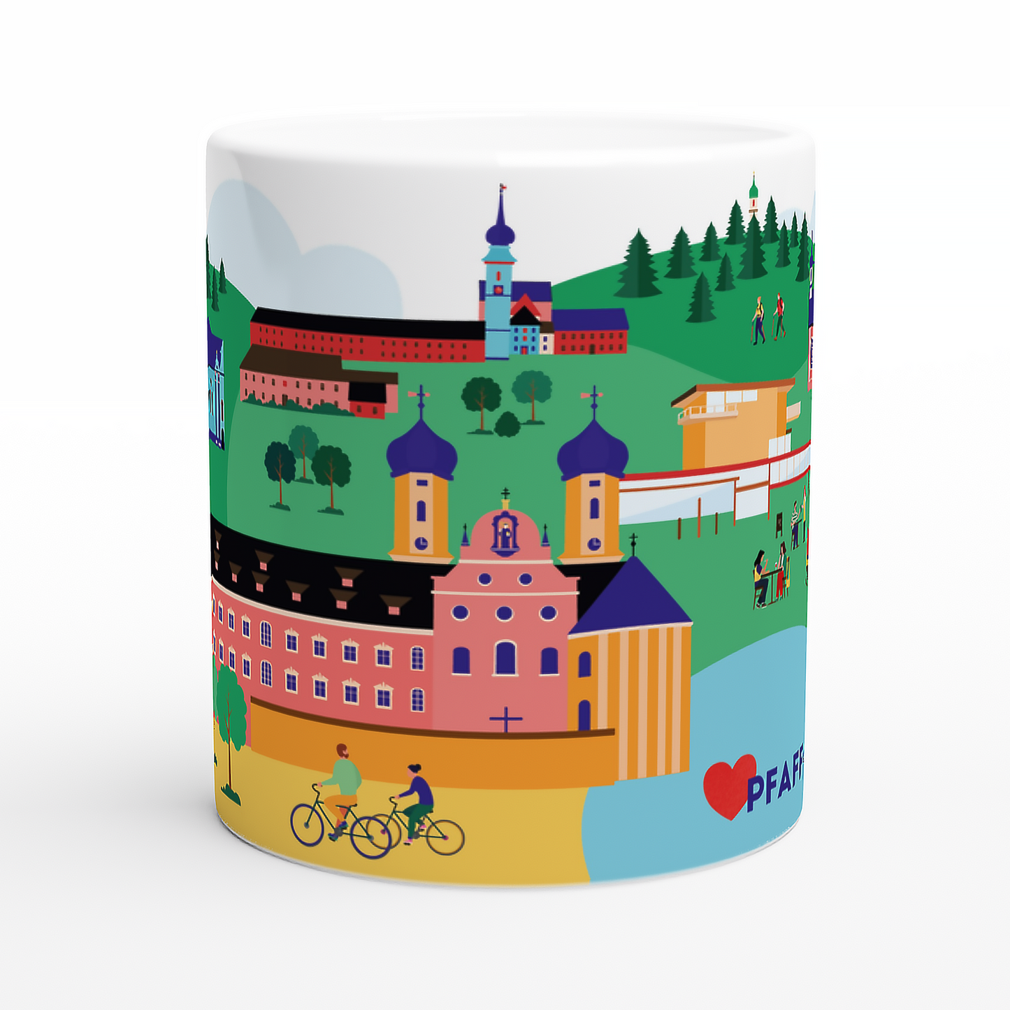 Design-Tasse mit Wieskirche, Benediktbeuern & Hohem Peißenberg