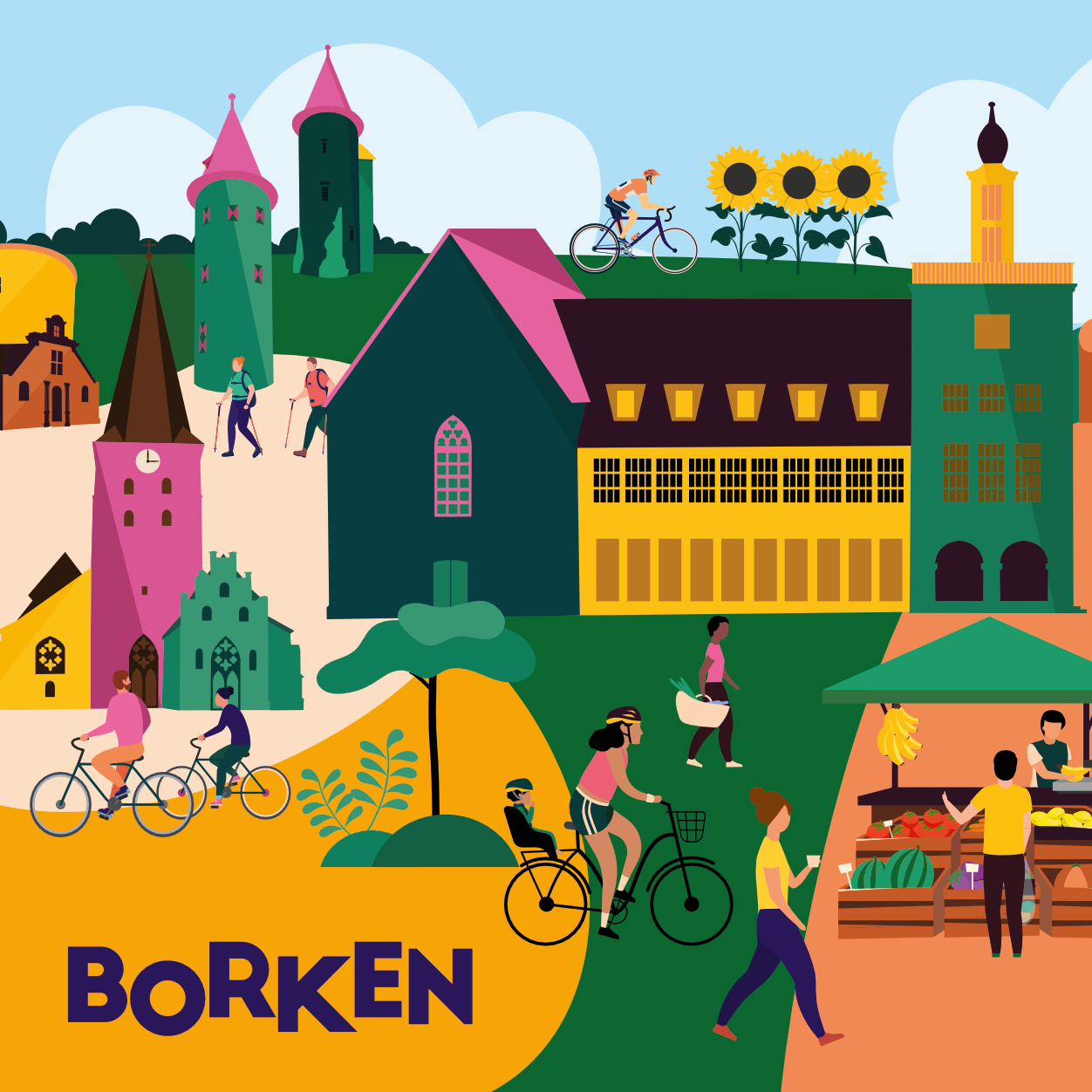 Leinwanddruck mit Borken-Illustration im Designstil