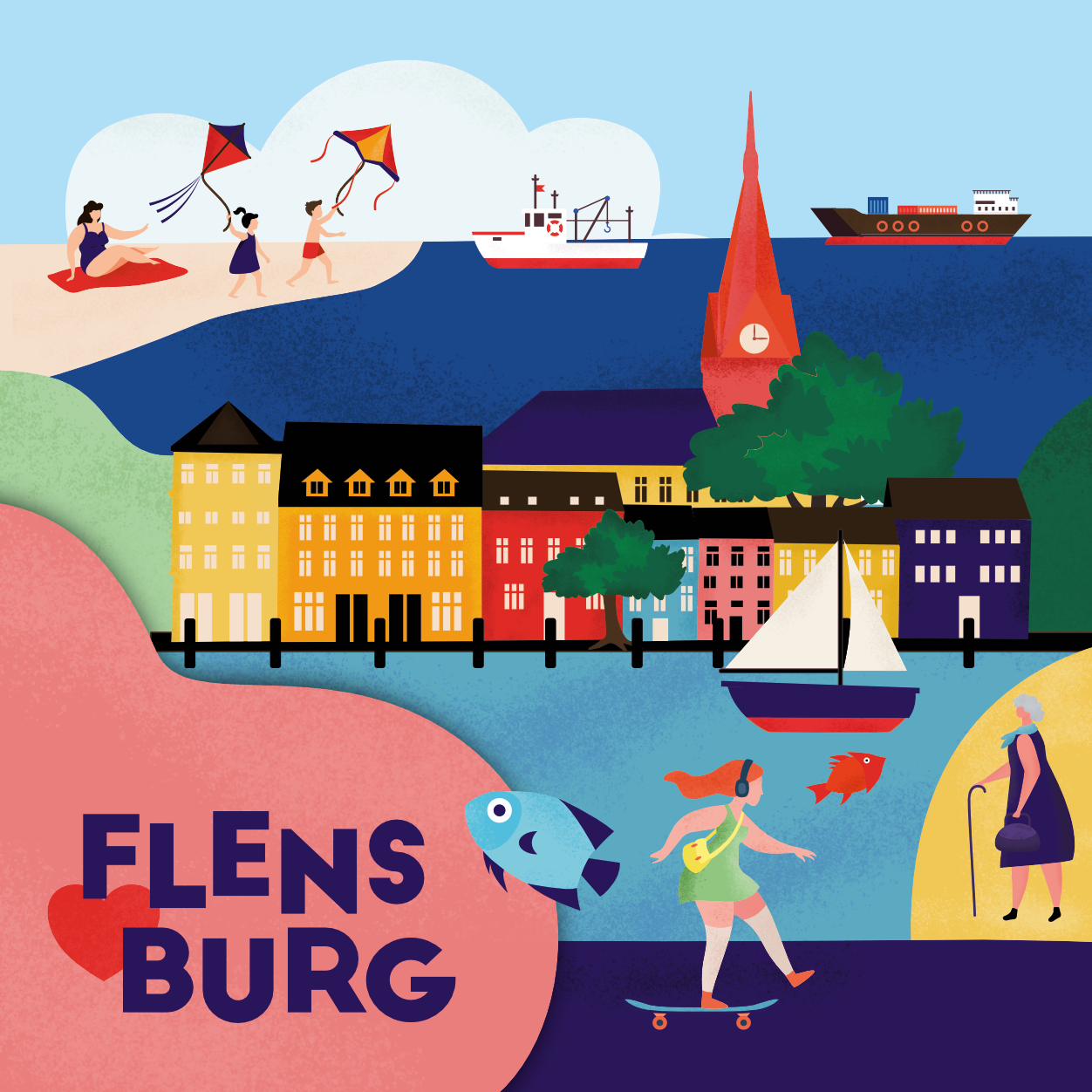 Flensburg Illustration für Souvenirs und Geschenke von Stadtkind Souvenir