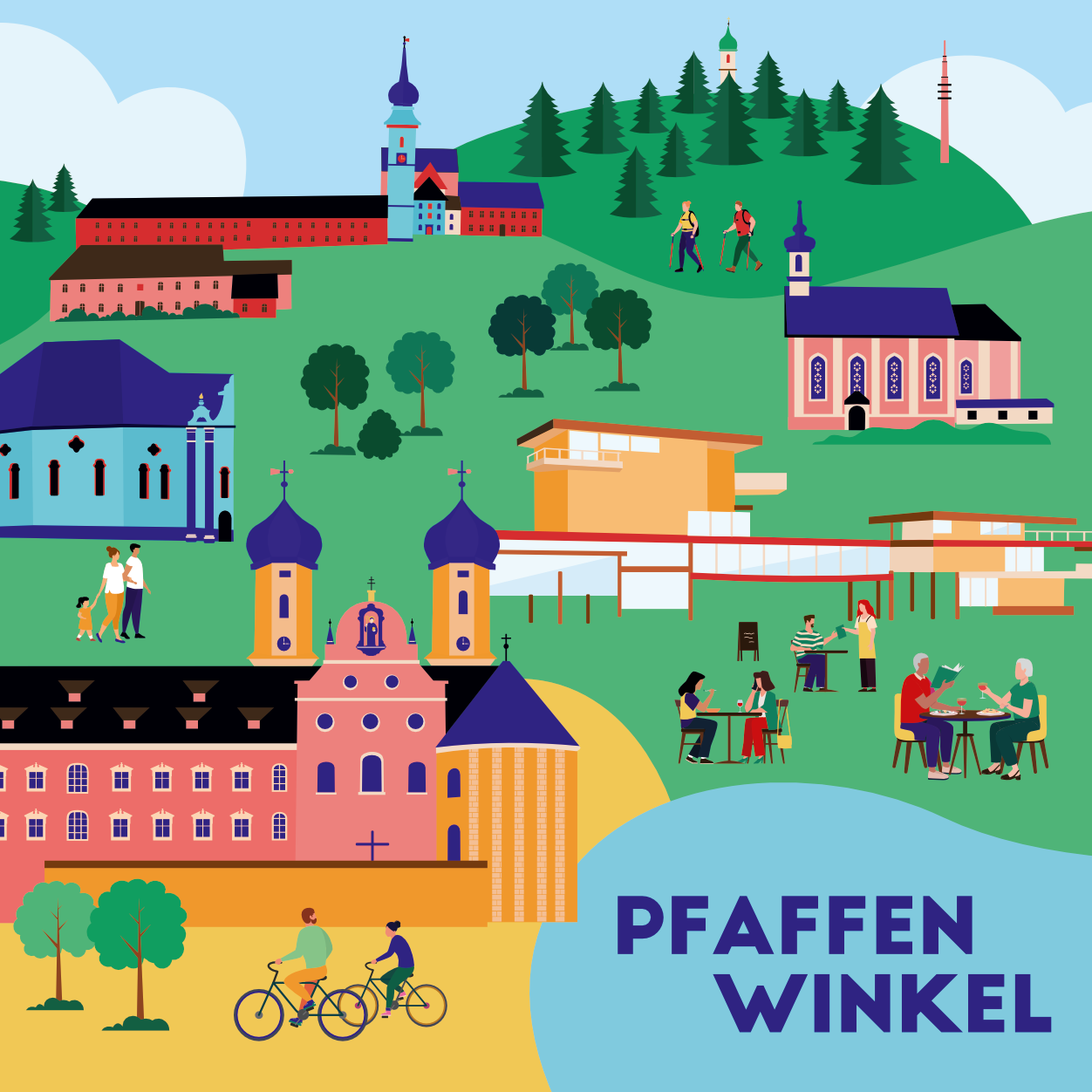 Diese Leinwand zeigt den Pfaffenwinkel mit all seinen Highlights: Wieskirche, Kloster Benediktbeuern, Kloster Rottenbuch, Hoher Peißenberg, Wessobrunn & Buchheim Museum.