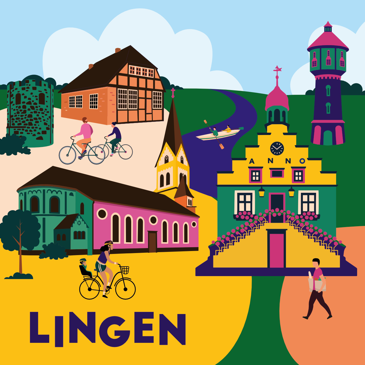 Illustration der Stadt Lingen von Rike Mayer