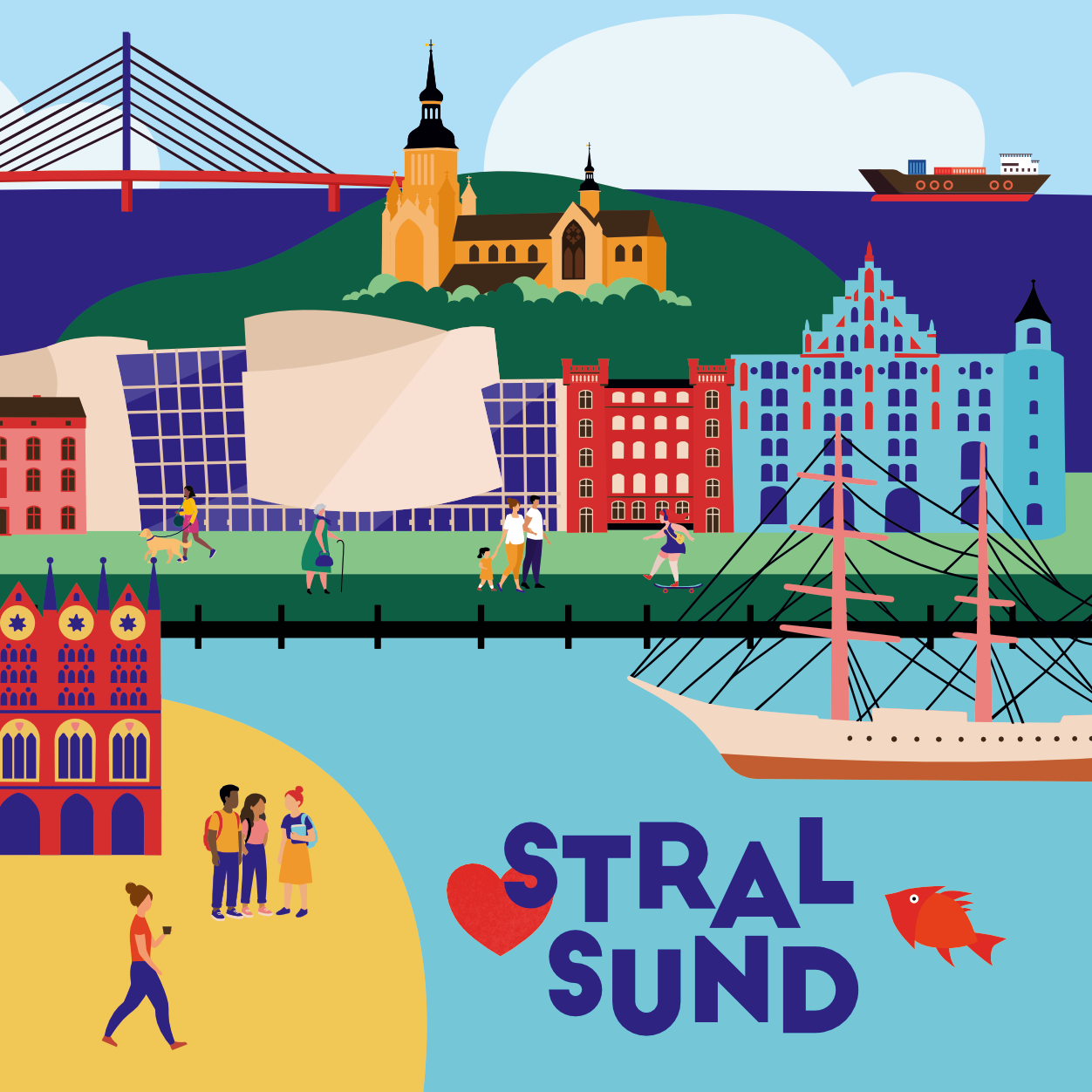 Illustration der Stadt Stralsund von Rike Mayer