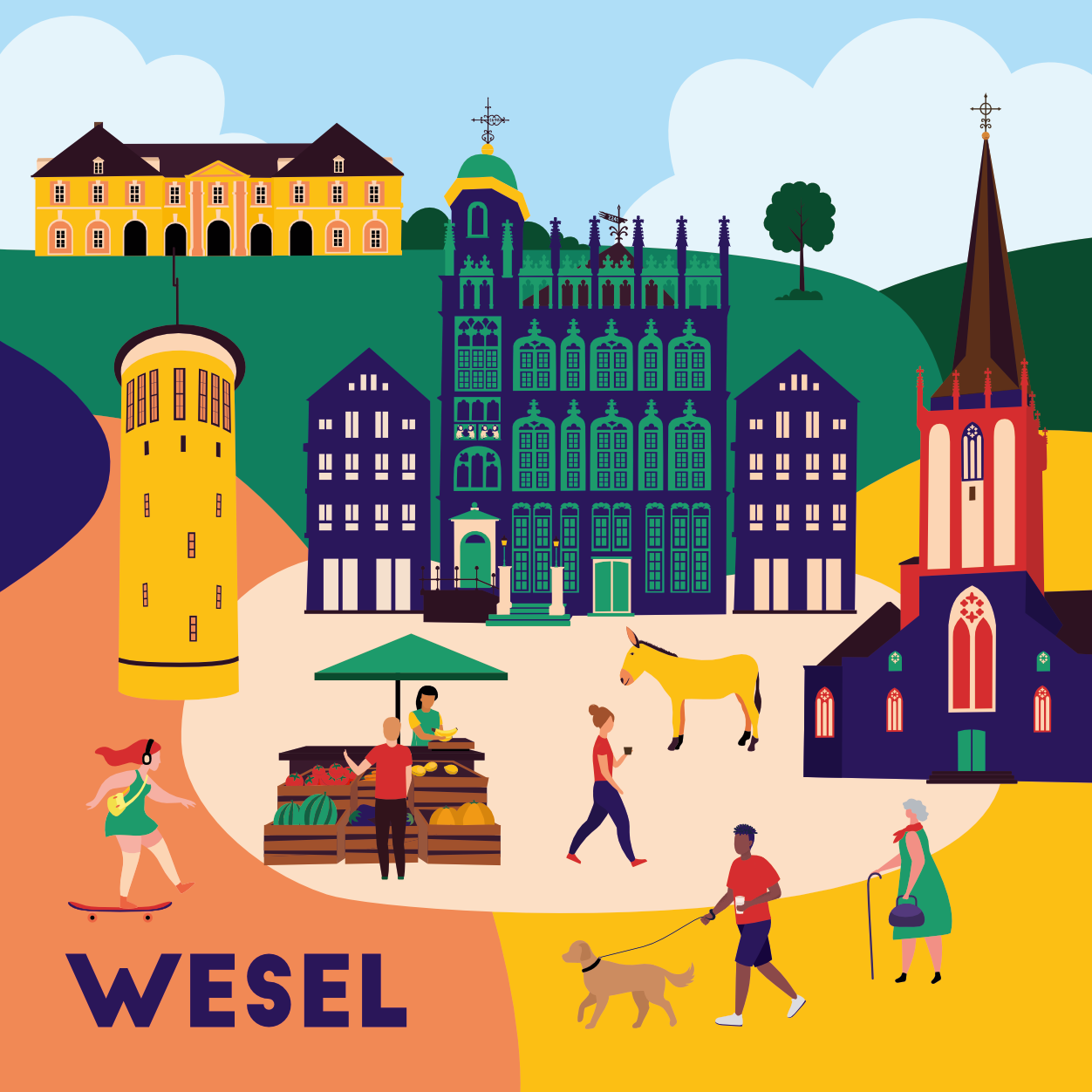 Wesel Stadt-Illustration mit Wahrzeichen