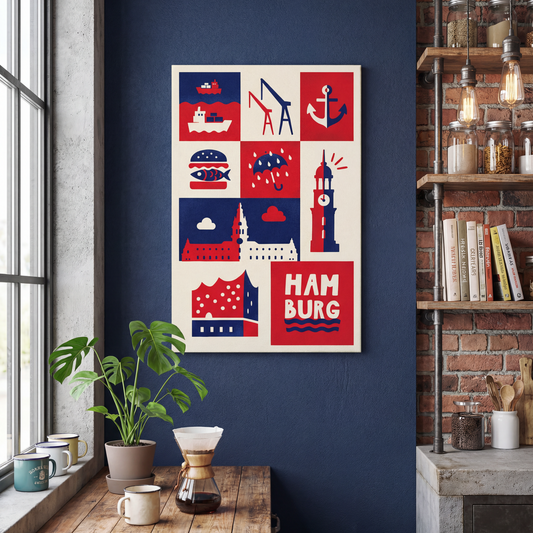 kunstdrucke auf leinwand hamburg icons rot blau poster küche modern