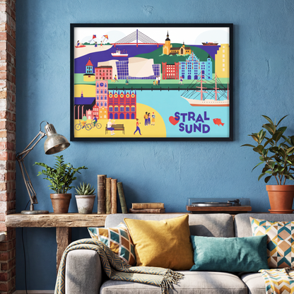 poster drucke stralsund illustration wandkunst maritim poster wohnzimmer blau kunstdrucke poster