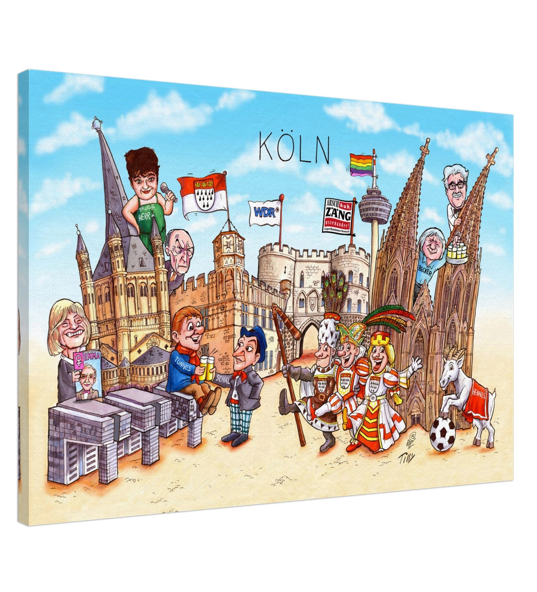 Hochwertige Leinwand mit humorvollem Köln-Motiv – perfekt für Karnevalsfans.