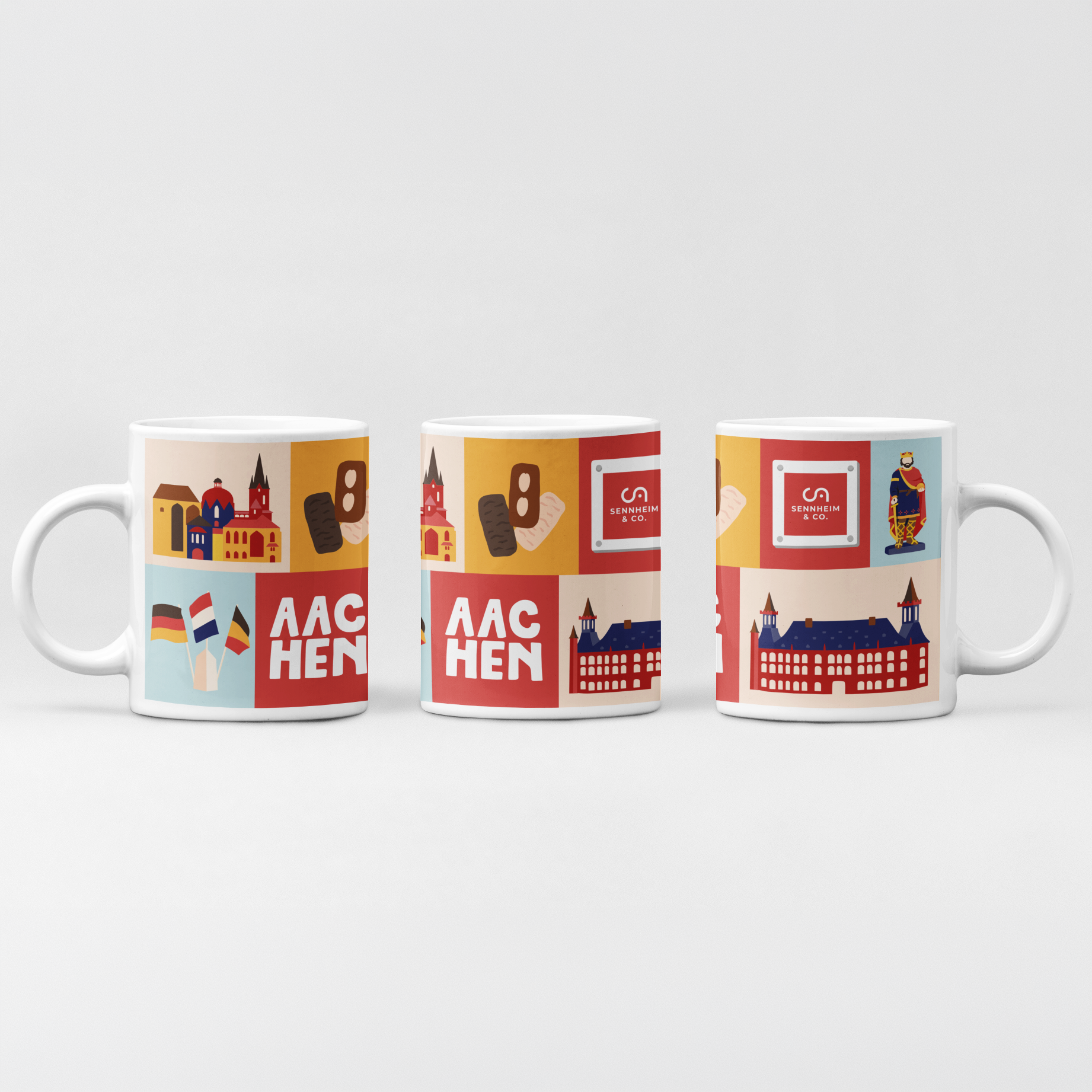 Aachen Tasse mit Wahrzeichen für Firmen. Geschenk für Mitarbeiter und Kunden. 