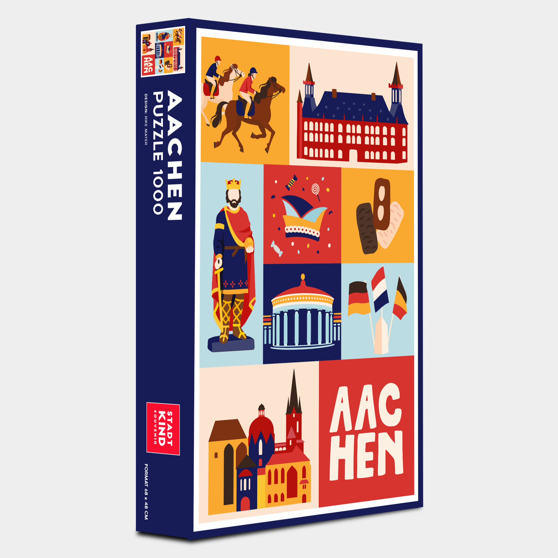 Aachen Puzzle 1000 Teile Modern-Retro Illustration von Stadtkind Souvenir.