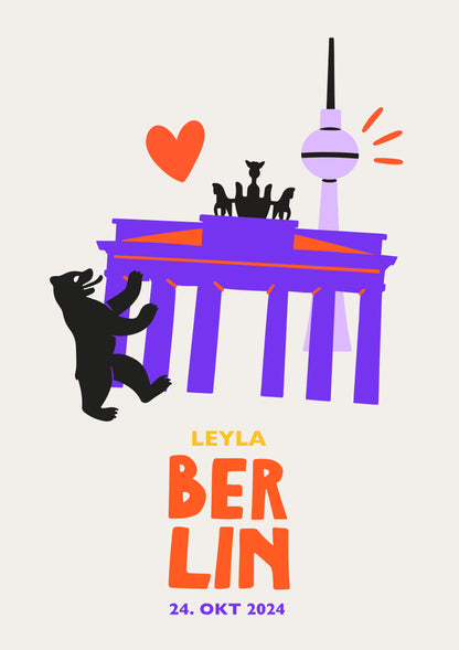 Stylisches Geschenk – personalisiertes Berlin Poster mit Name & Datum.