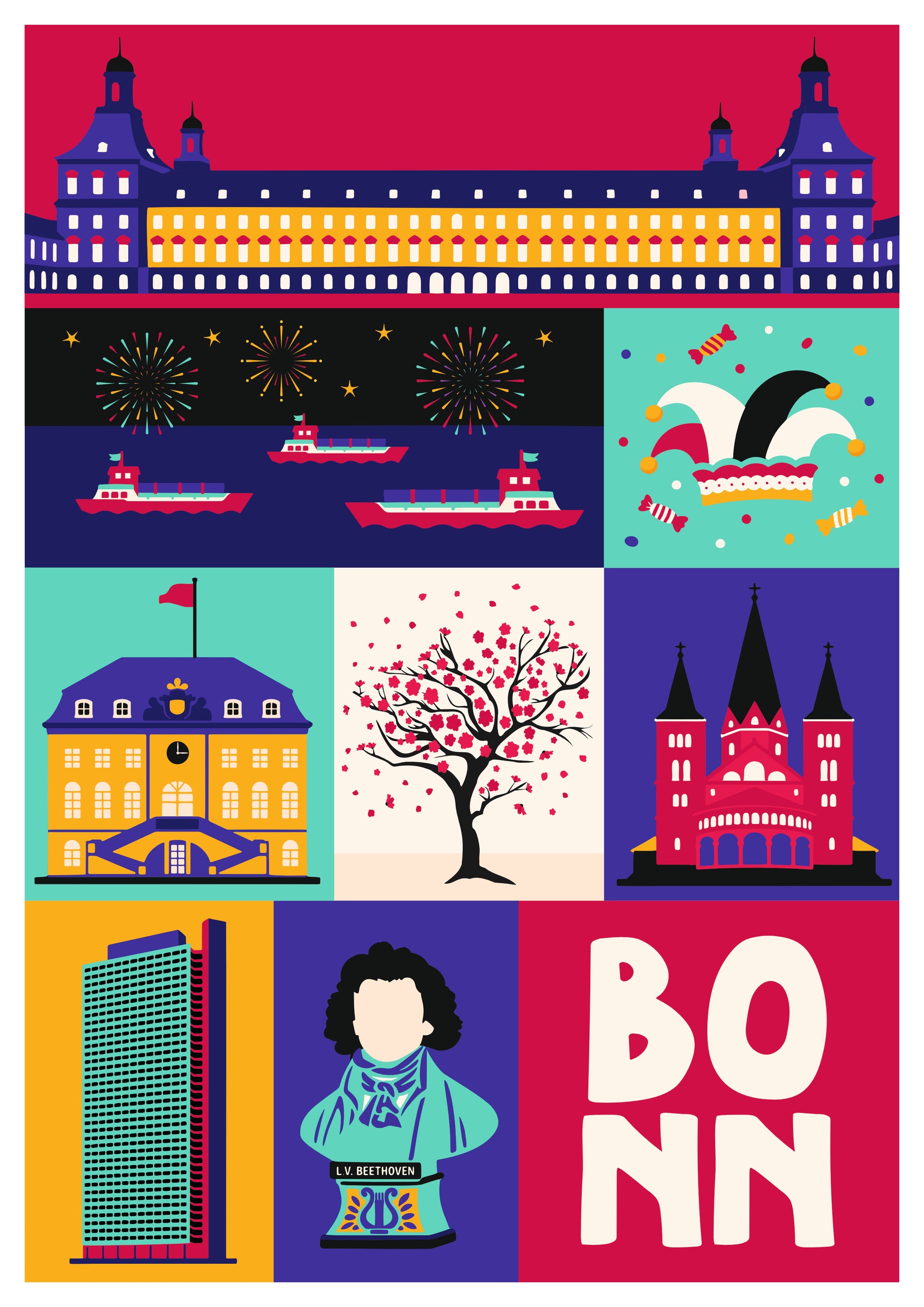 Bonner Münster Illustration und Text Bonn modern Typografie.