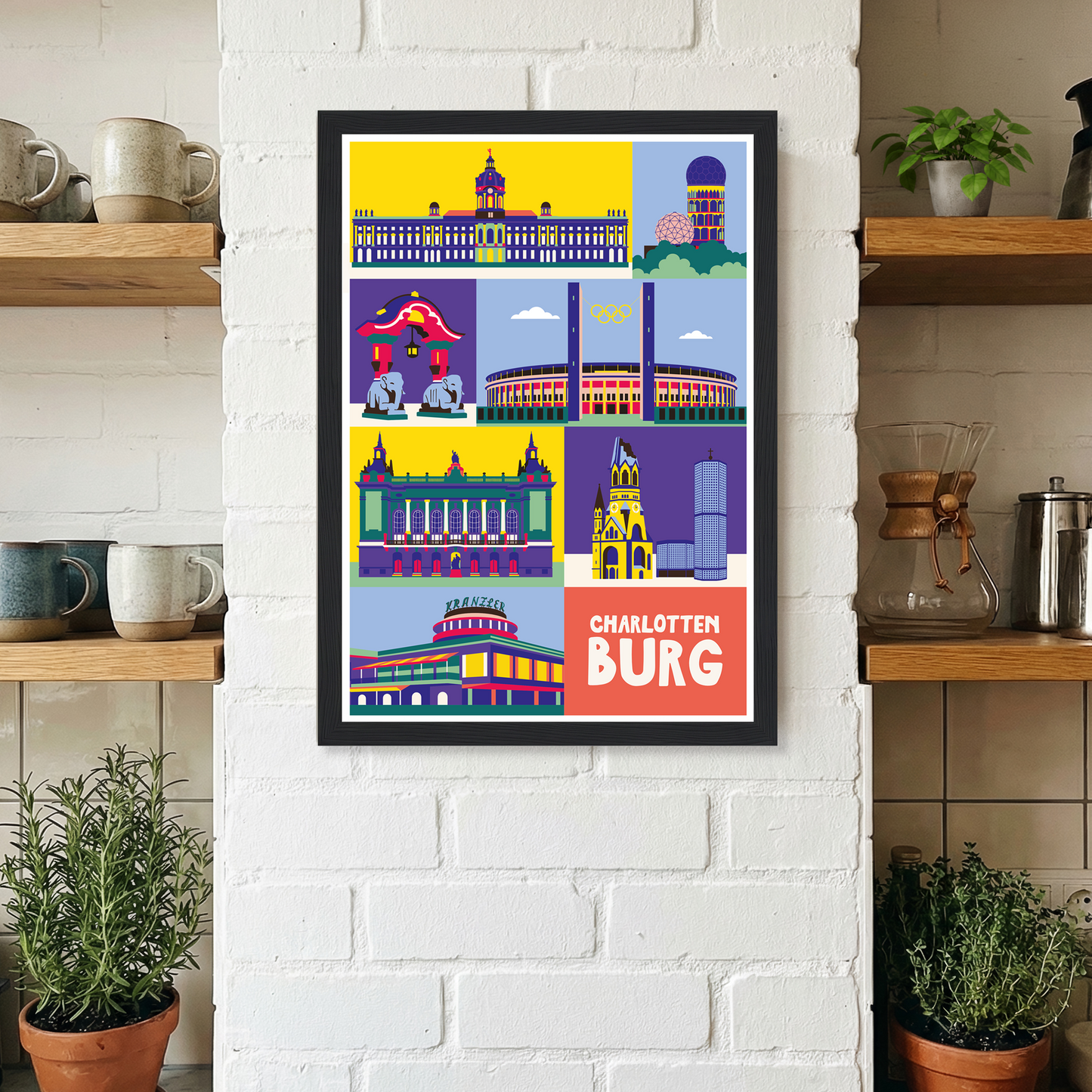unstvolles Poster mit West-Berliner Ikonen auf seidenmattem Papier.