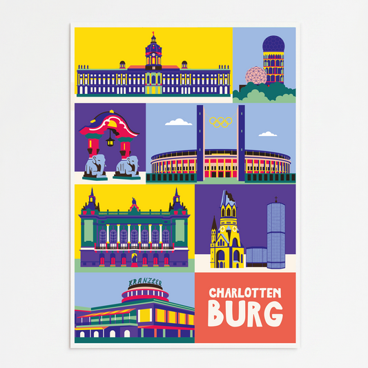 Elefantentor Zoo Berlin als bunte Flat-Illustration auf Premium Poster.