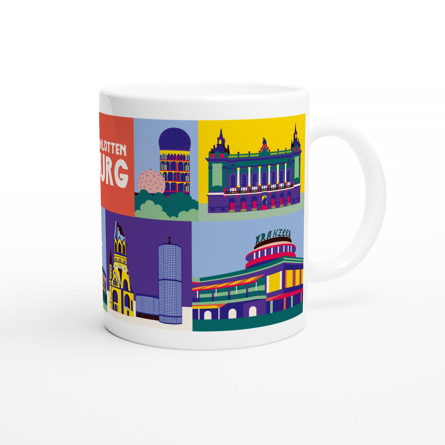 Seitenansicht der Tasse mit Teufelsberg und Theater des Westens Illustration.