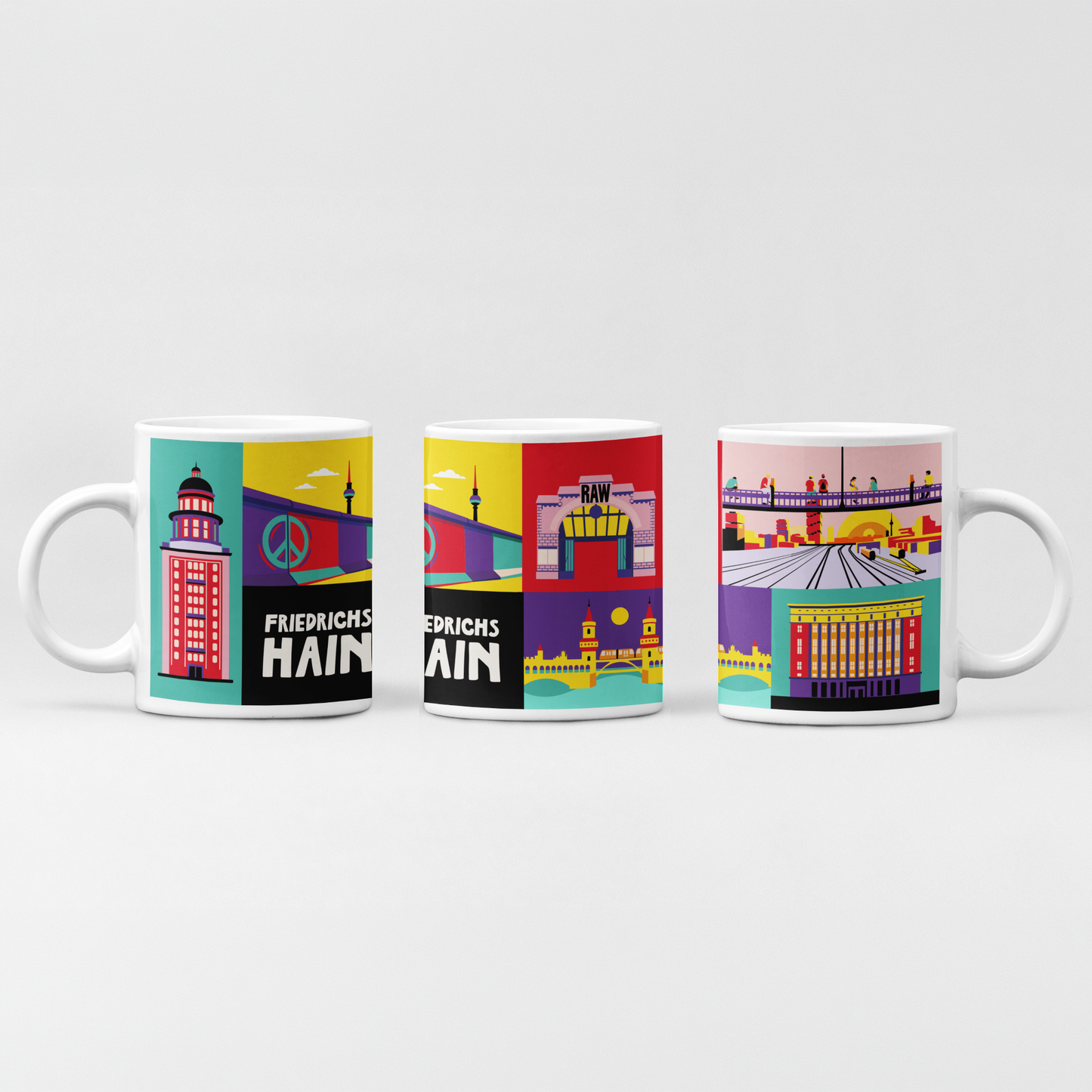 Keramiktasse mit buntem Pop-Art Design von Berlin Friedrichshain.