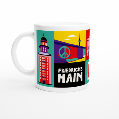 Kaffeetasse mit Pop-Art Illustration Frankfurter Tor und East Side Gallery