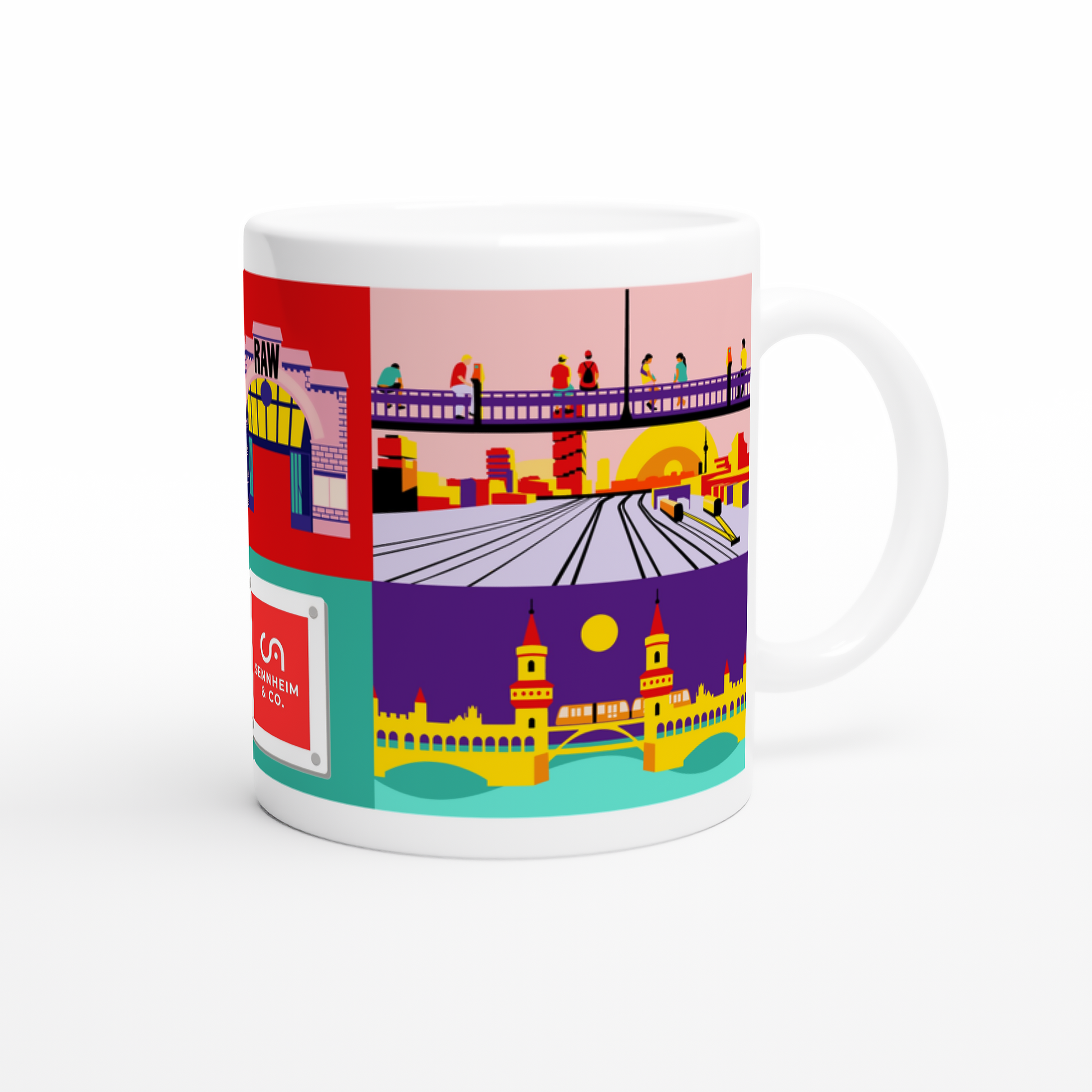 Hochwertige Keramiktasse mit Oberbaumbrücke und Platz für dein Logo