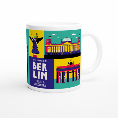 Geschenk Einzug Berlin Tasse mit Fernsehturm und Gedächtniskirche in bunten Farben