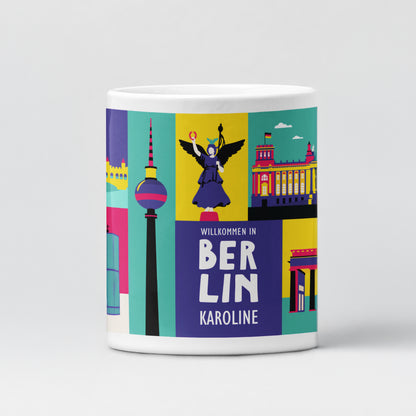 Hochwertige Keramiktasse mit Berliner Ikonen im Flat-Design für den neuen Kiez