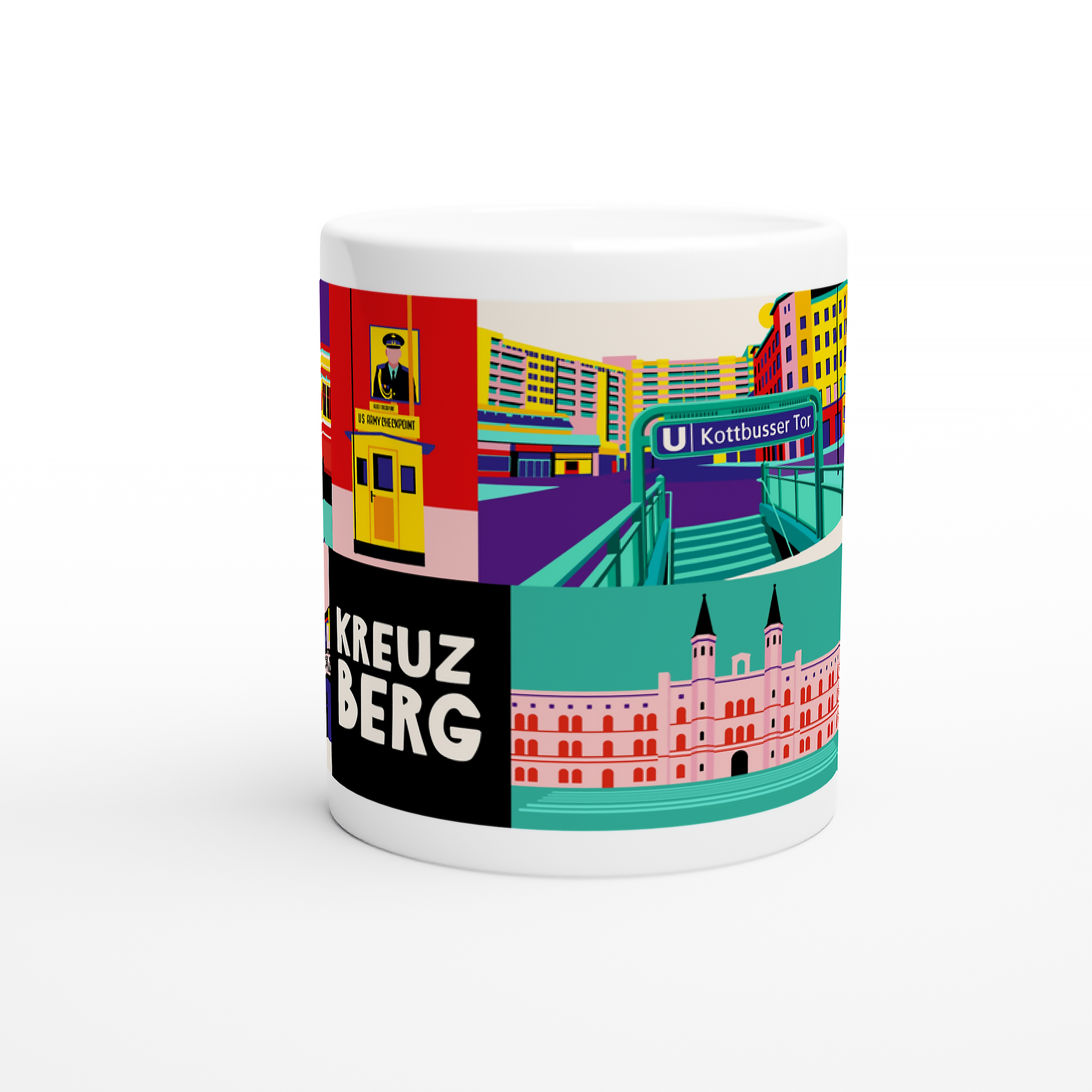Detailansicht der Tasse mit U-Bahnhof Kottbusser Tor und Bethanien in Berlin.
