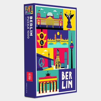 Hochwertige Puzzle-Box Berlin Design mit 1000 Teilen in Blau und Gelb