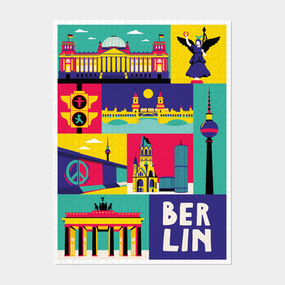 Flaches Berlin Puzzle 1000 Teile komplett zusammengebaut mit Pop-Art Illustration