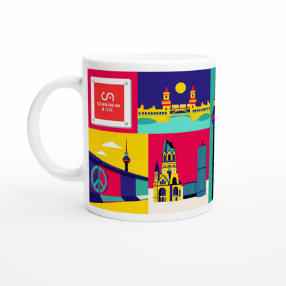 B2B Kundengeschenk Tasse Berlin mit Platz für individuelles Firmenlogo.