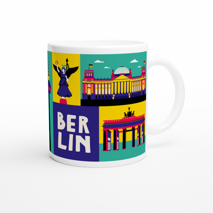 Detailansicht der Berlin Illustration auf Tasse mit Siegessäule und Reichstag.