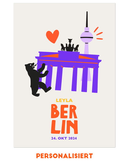 Berlin Wandbild personalisiert – Brandenburger Tor Silhouette mit Name. Geschenk für Berliners oder als Souvenir.