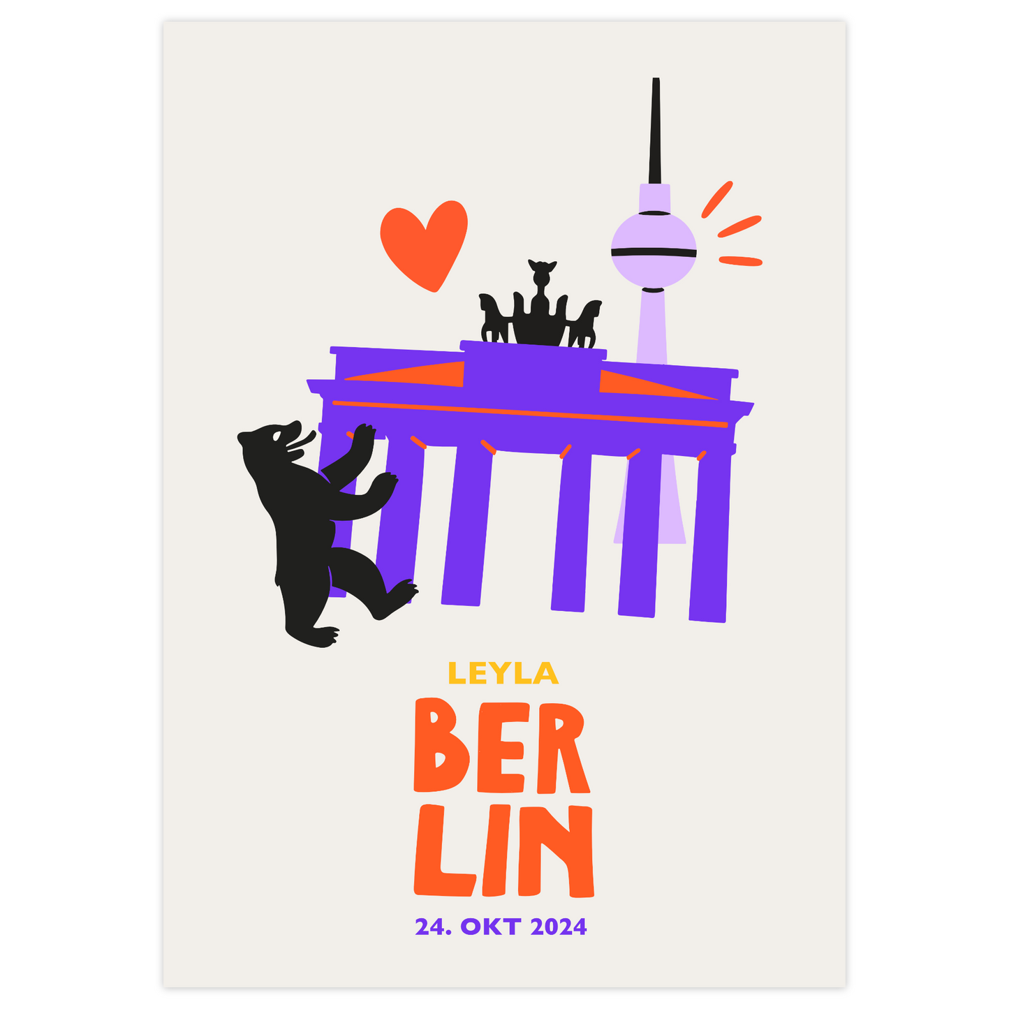 Berlin Wandbild personalisiert – Brandenburger Tor Silhouette mit Name. Geschenk für Berliners oder als Souvenir.