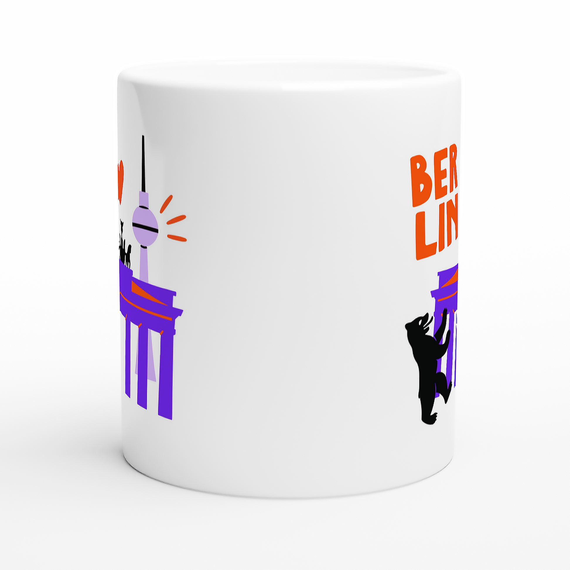 Moderne Souvenir Tasse Berlin mit violett-orangefarbenem Motiv