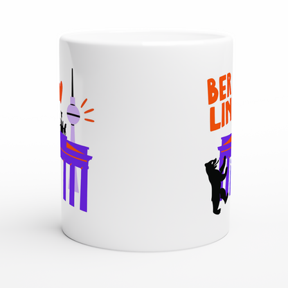 Moderne Souvenir Tasse Berlin mit violett-orangefarbenem Motiv