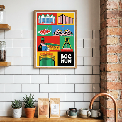 Stadtkind Souvenir Poster Bochum in der Größe A3 an einer hellen modernen Küche.