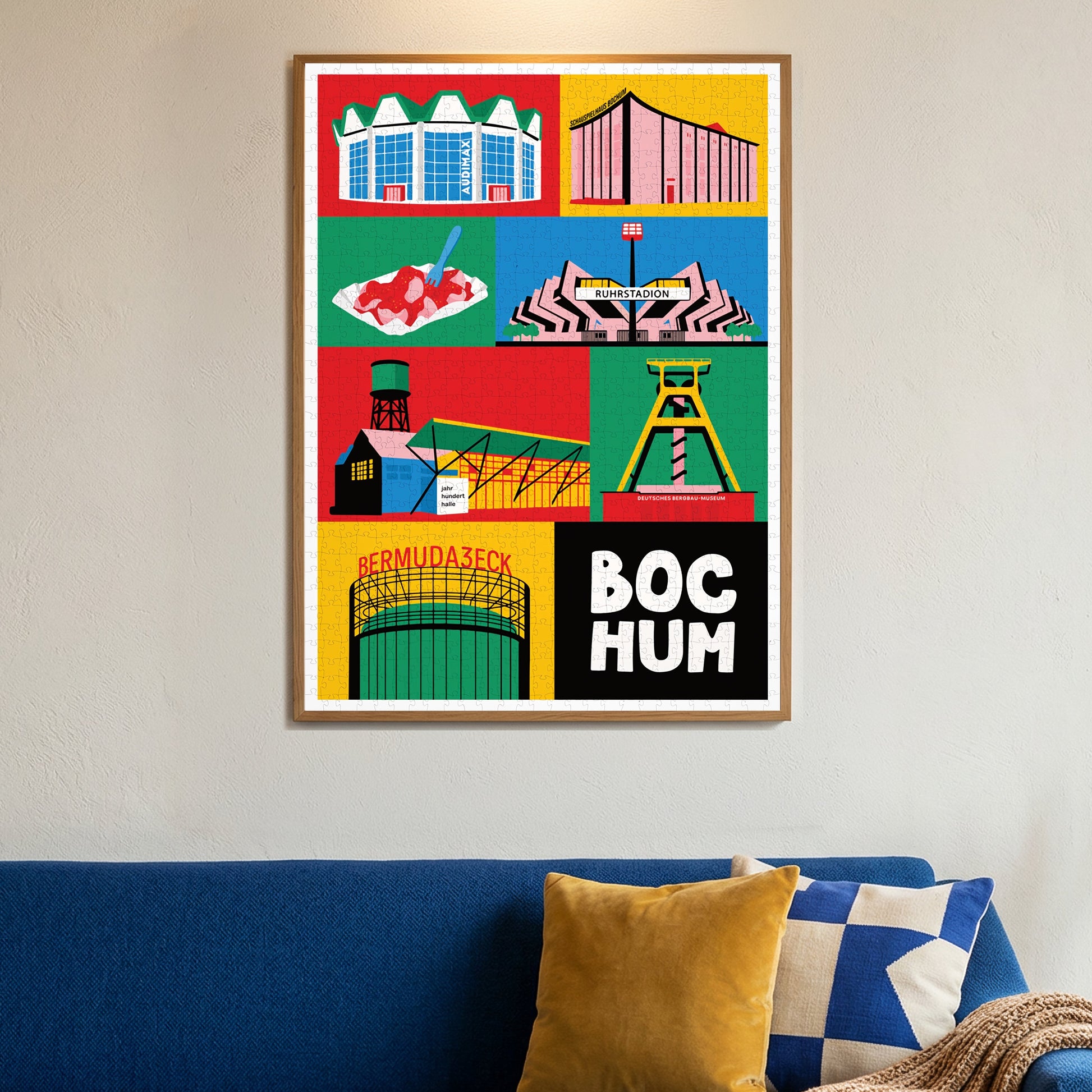 Bochum Puzzle 1000 Teile fertig gelegt als stilvolle Wandkunst Idee.