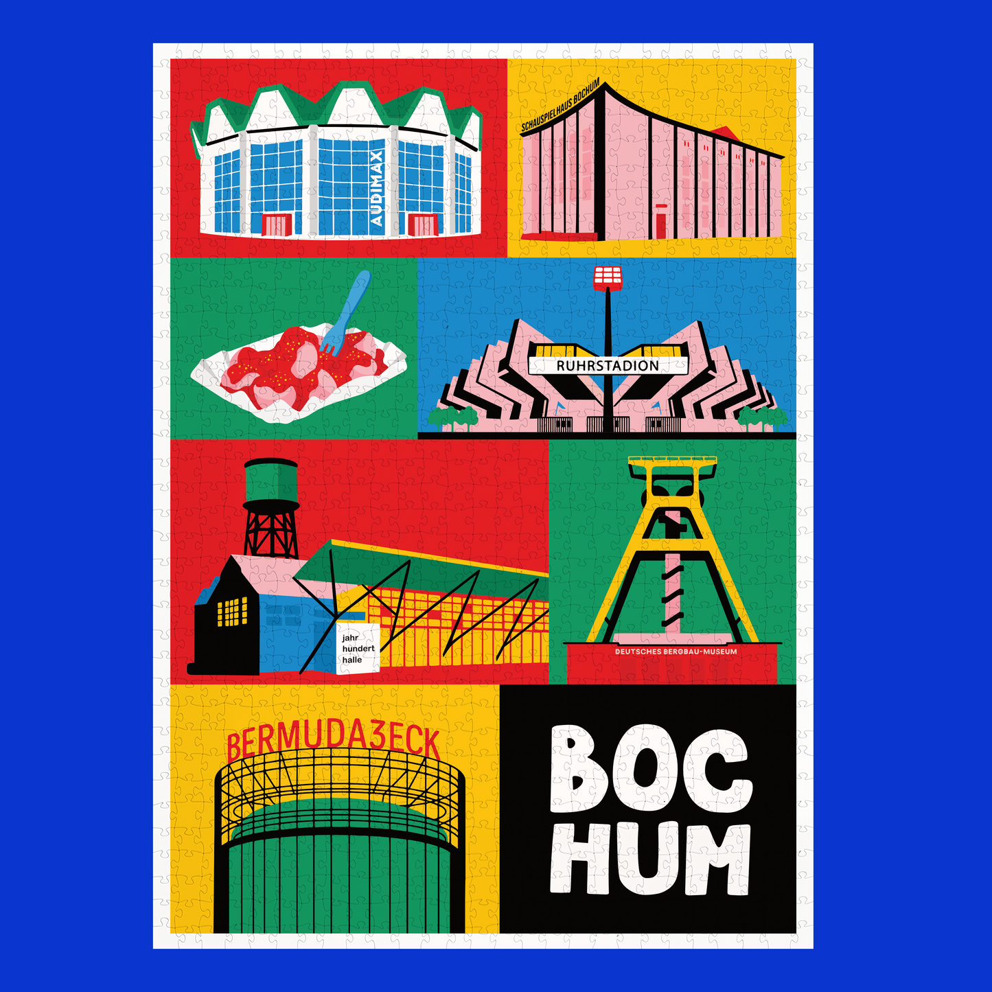 Illustration des Bochumer Schauspielhauses und Uni Audi Max auf Puzzle.