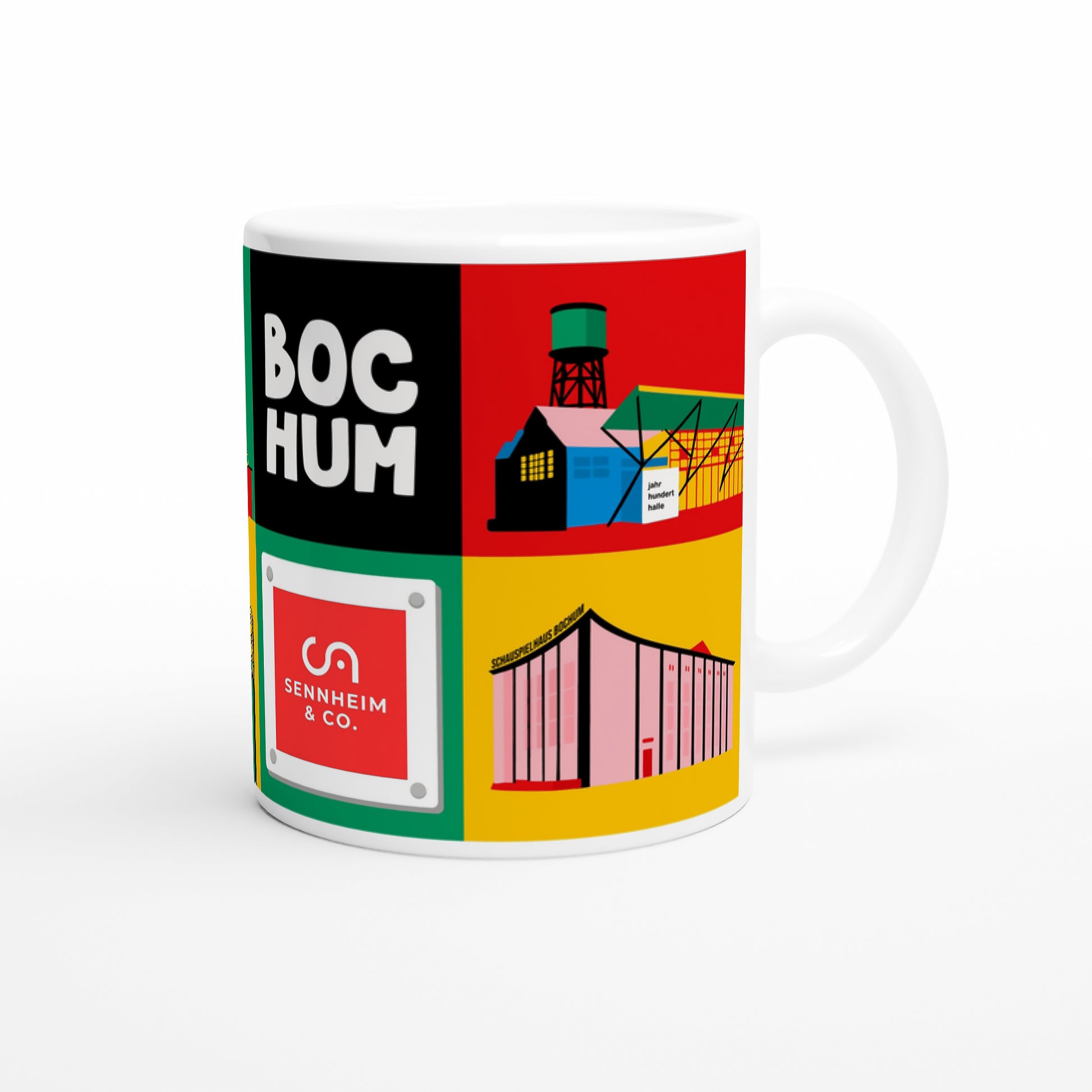 Jahrhunderthalle und Schauspielhaus auf farbenfroher Bochum Tasse