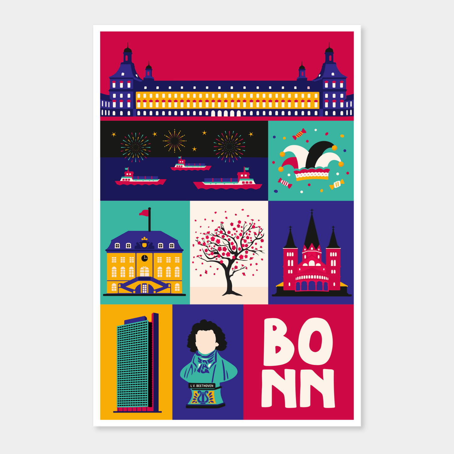 Bonn Leinwand Illustration im Modern Retro Stil von Stadtkind Souvenir.