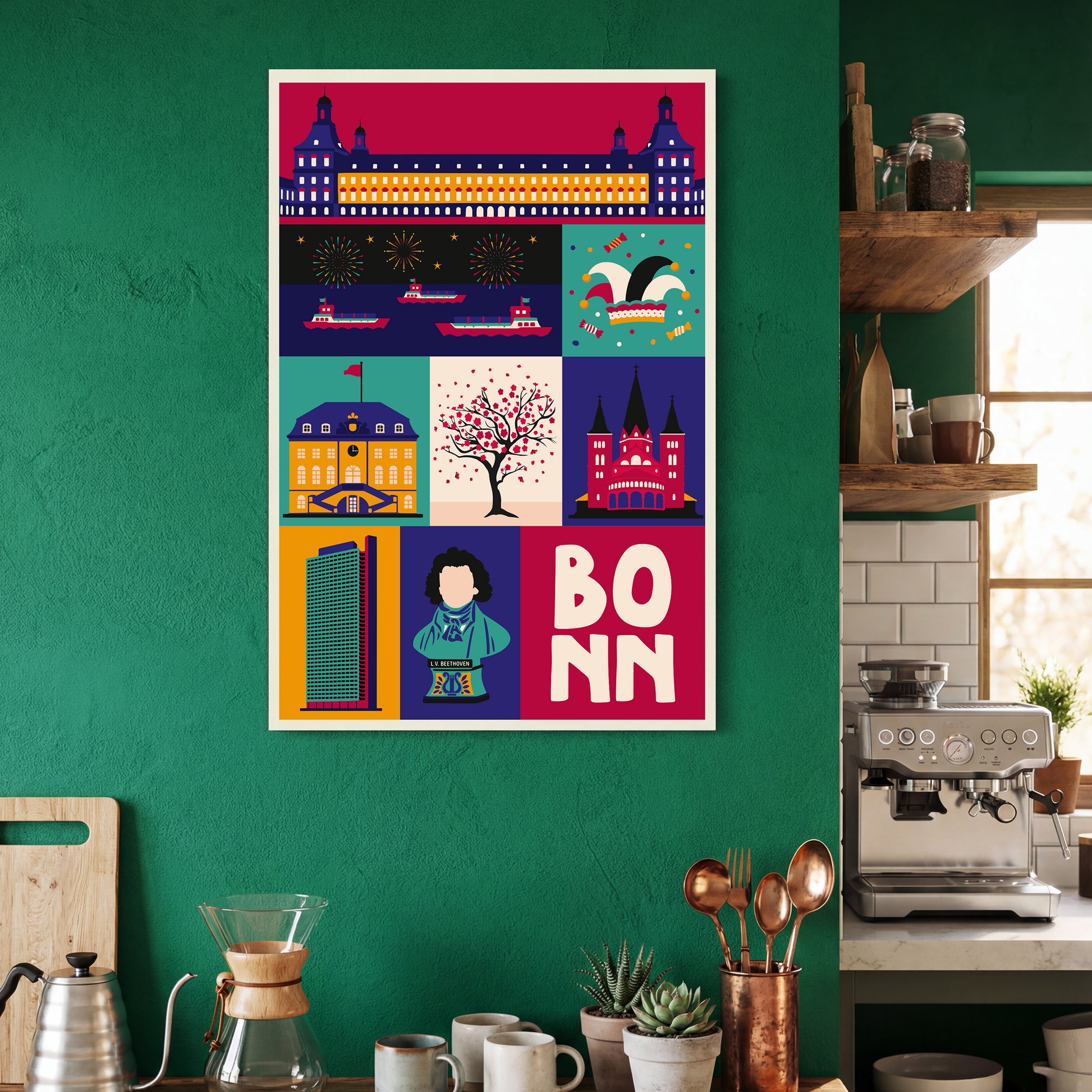 Geschenkidee Bonn Stadtliebe Wandkunst für moderne Küchen.