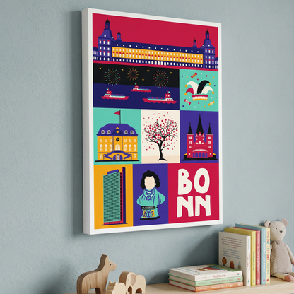 Detailaufnahme Leinwand Stadtkind Souvenir Bonn Design für‘s Kinderzimmer.