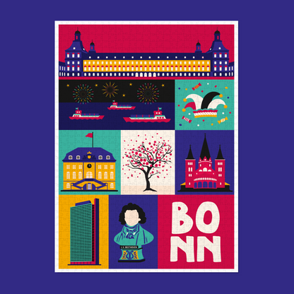 Bonn Puzzle mit Illustration von Wahrzeichen mit 1000 Teilen.