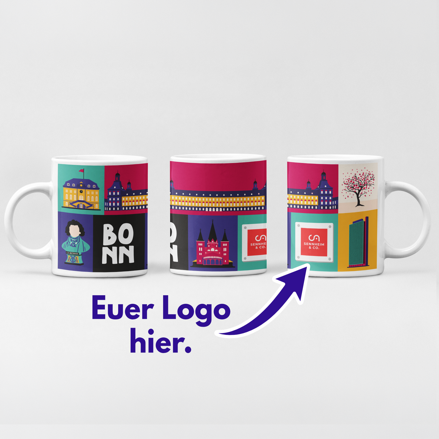 Bonn Tasse B2B personalisierbar mit Logo für Unternehmen zum Jubiläum, Weihnachtsfeier oder zum Onboarding.