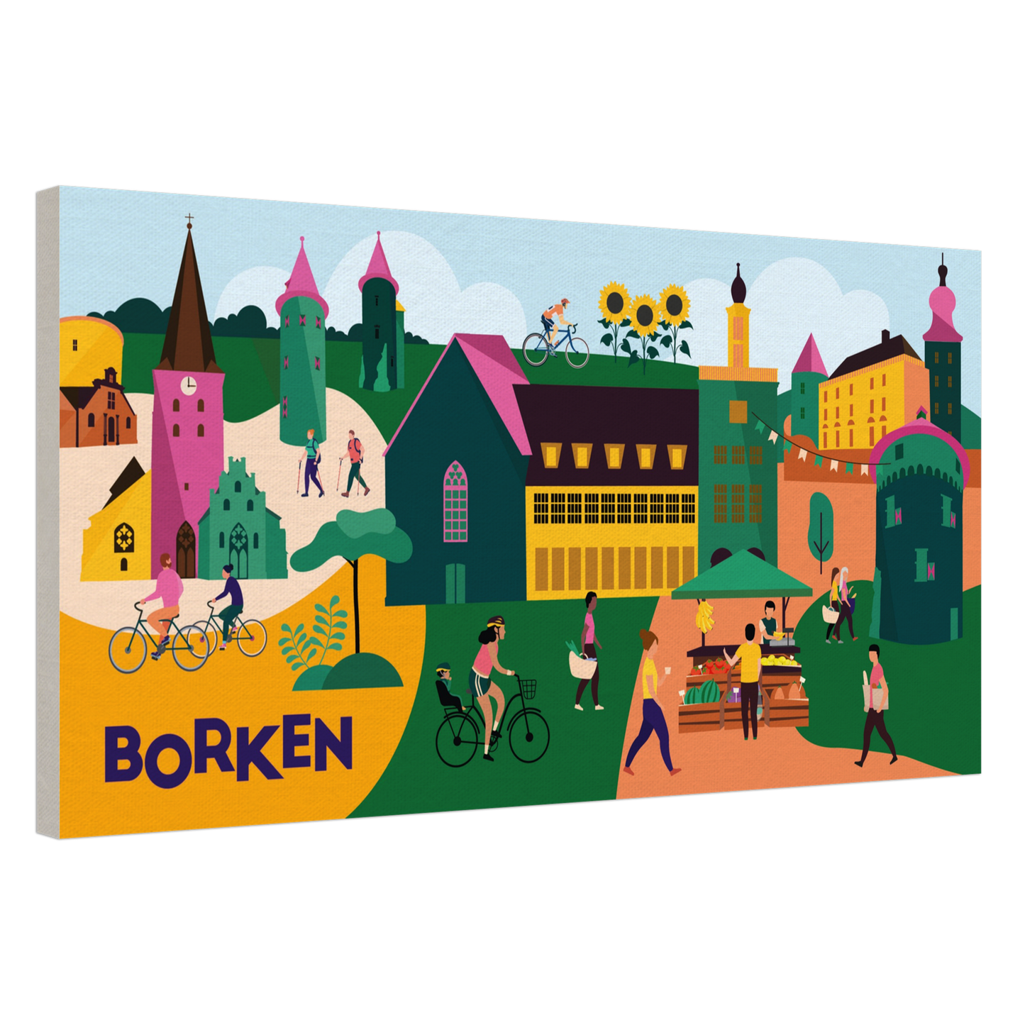 Grafisches Leinwandbild mit FARB, Holkensturm und St.-Remigius-Kirche in Borken