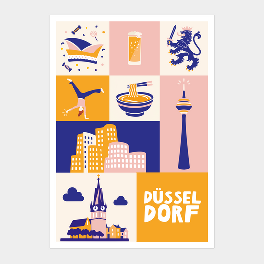 Düsseldorf Poster mit Rheinturm und moderner Stadt Illustration