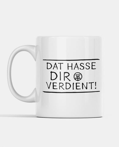 Hochwertige Kaffeetasse mit typischem Ruhrgebiet-Spruch, ideal für den täglichen Gebrauch.
