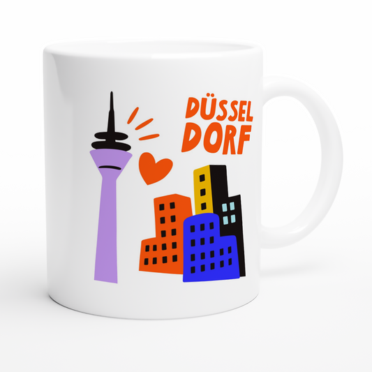 Bunte Düsseldorf Tasse mit Rheinturm und Gehry-Bauten Illustration