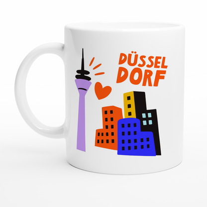 Keramiktasse mit urbanem Design aus Düsseldorf – Rheinturm & MedienHafen