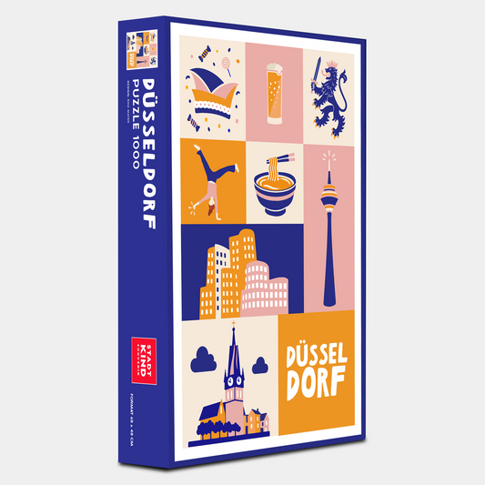 Düsseldorf Puzzle mit Rheinturm und moderner Stadtillustration