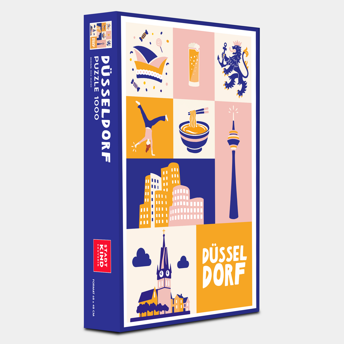 Düsseldorf Puzzle mit Rheinturm und moderner Stadtillustration